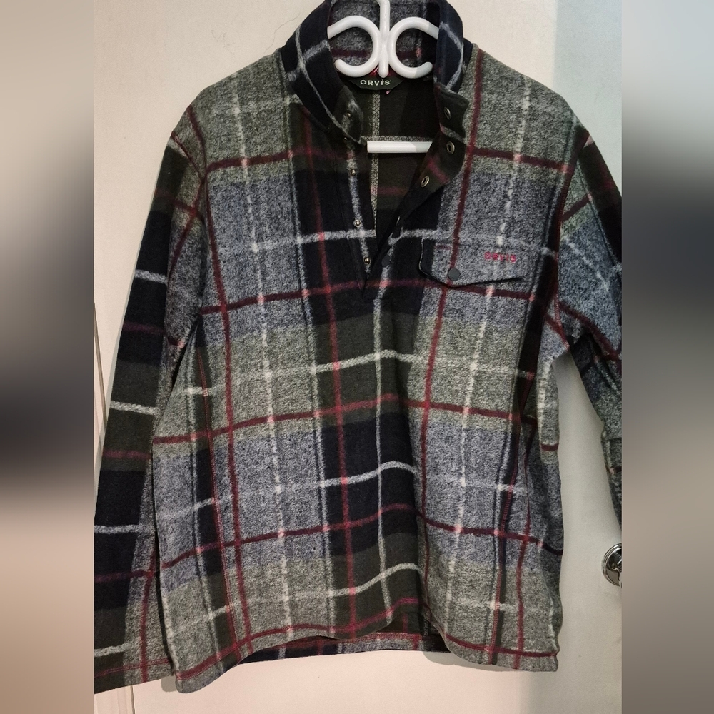 Orvis Multicolor Plaid Fleece Snap-Neck Pullover Sz.L New